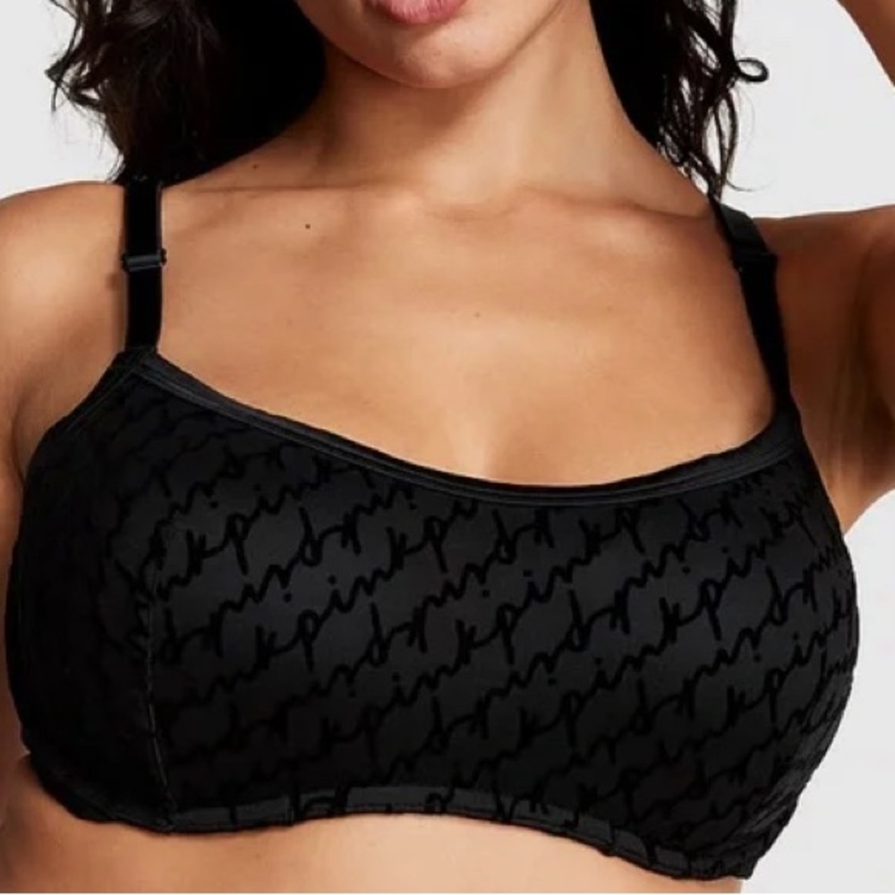 VICTORIA’S SECRET PINK Logo Strappy Mesh Push Up Bra in Black US XXL